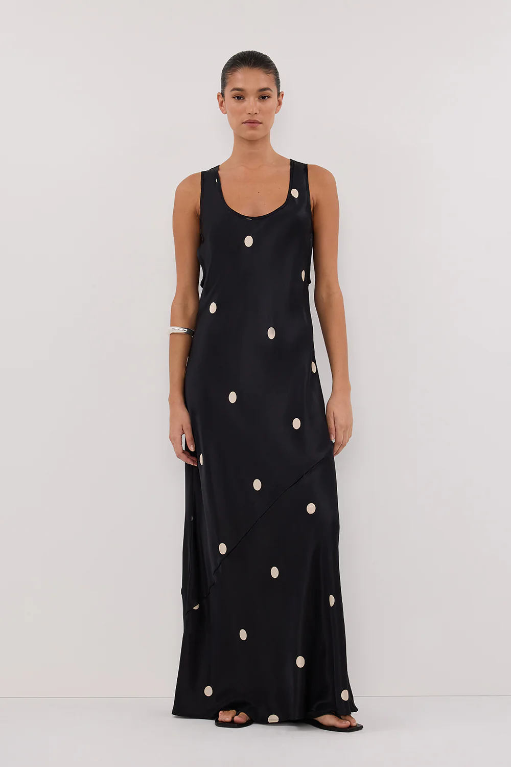 LAURA BLACK SPOT SILK MAXI DRESS - Gamepaces