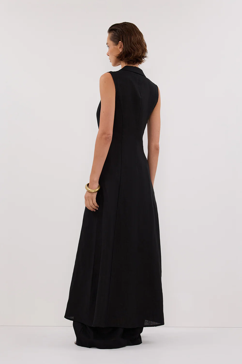 CORA BLACK LINEN MIDI DRESS - Gamepaces