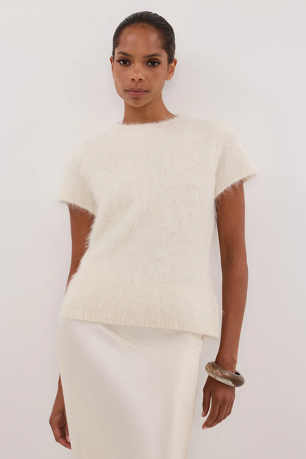 SALMA IVORY CAP SLEEVE KNIT TOP - Gamepaces