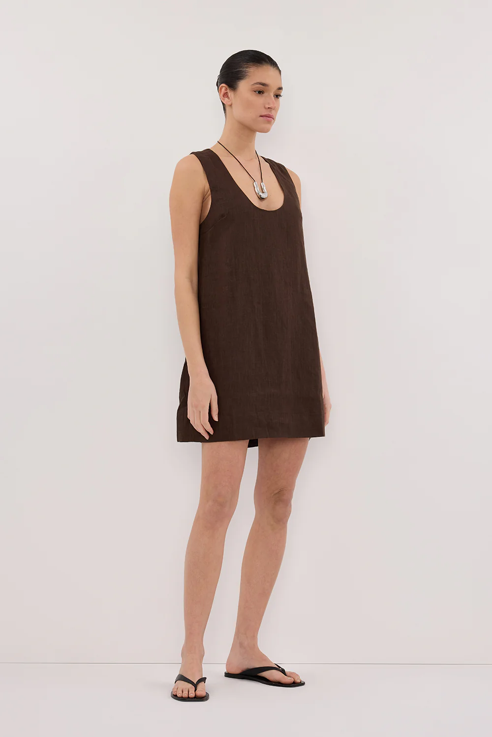 LOTUS BITTER CHOC LINEN MINI DRESS - Gamepaces