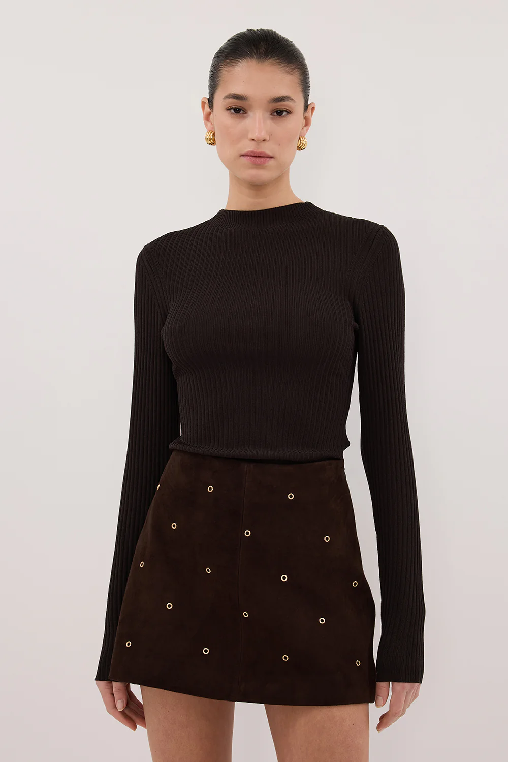 FIORA BITTER CHOC LONG SLEEVE KNIT TOP - Gamepaces