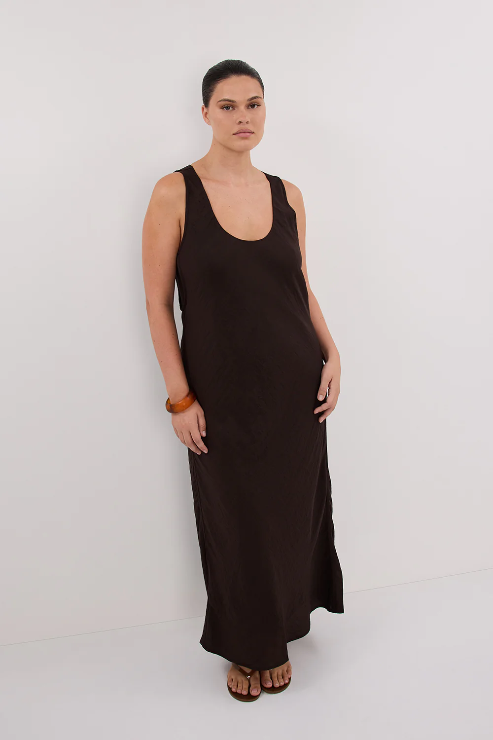 SHILOH BITTER CHOC SCOOP NECK MIDI DRESS - Gamepaces