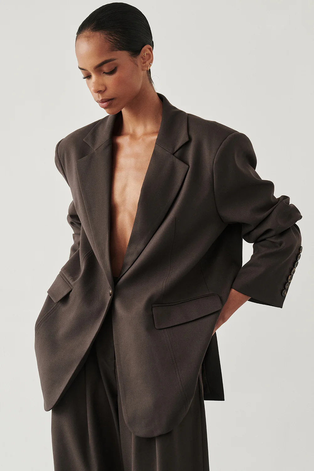 EDEN BITTER CHOC OVERSIZED BOXY BLAZER - Gamepaces