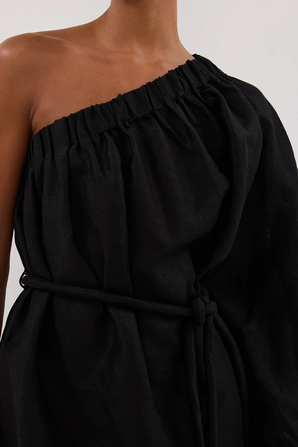 AURELIA BLACK ASYM LINEN MINI DRESS - Gamepaces