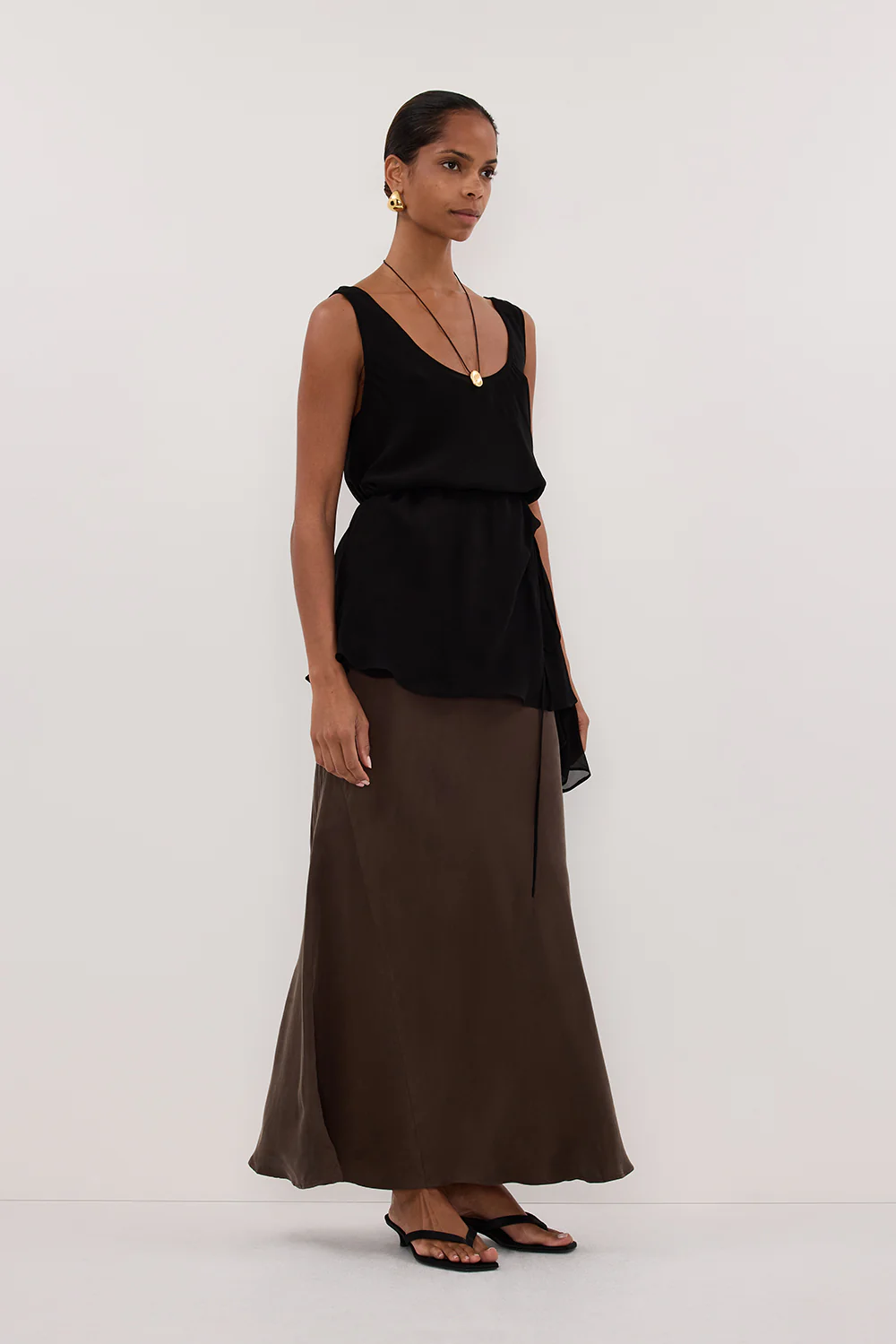 CONNIE BITTER CHOC CUPRO MAXI SKIRT - Gamepaces