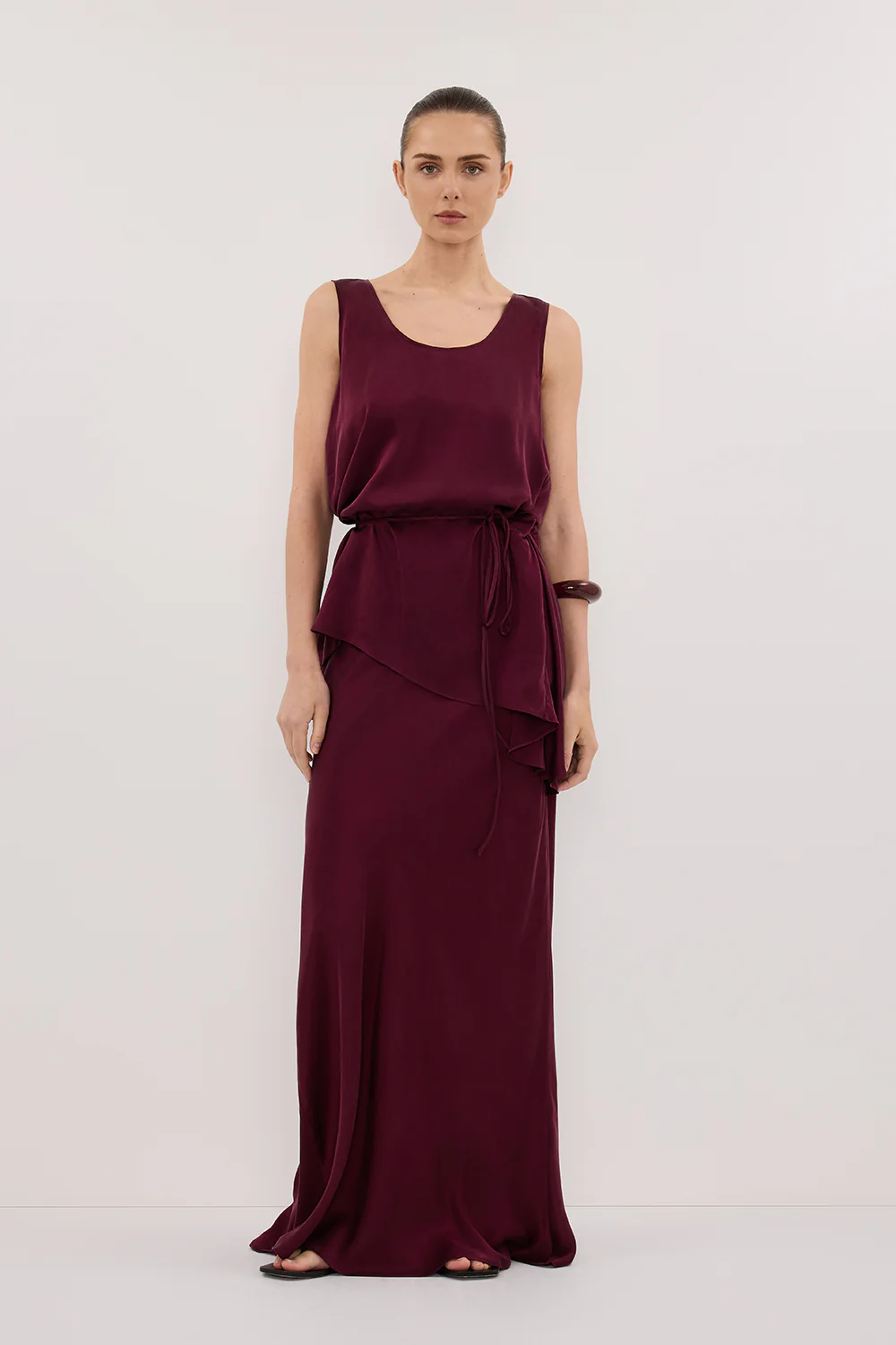 COLETTE MERLOT SILK MIDI SKIRT - Gamepaces