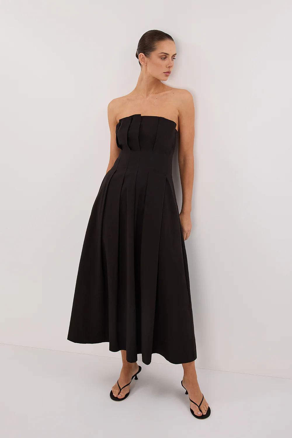LILLY BLACK COTTON STRAPLESS MIDI DRESS - Gamepaces