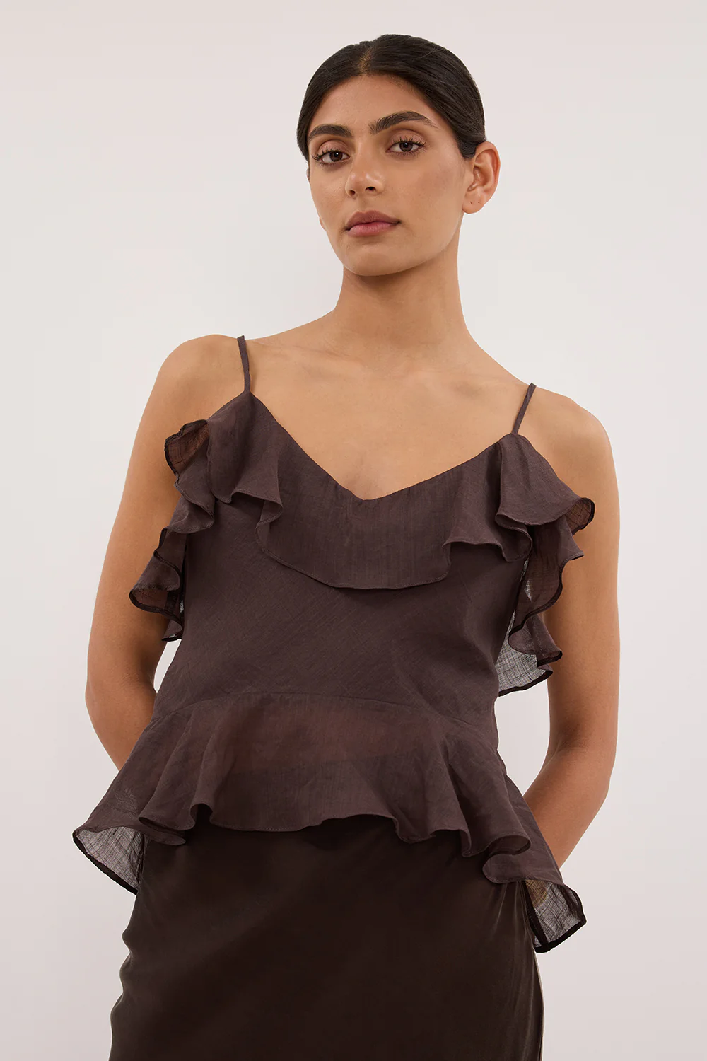 SARA DARK CHOC RAMIE CAMI TOP - Gamepaces