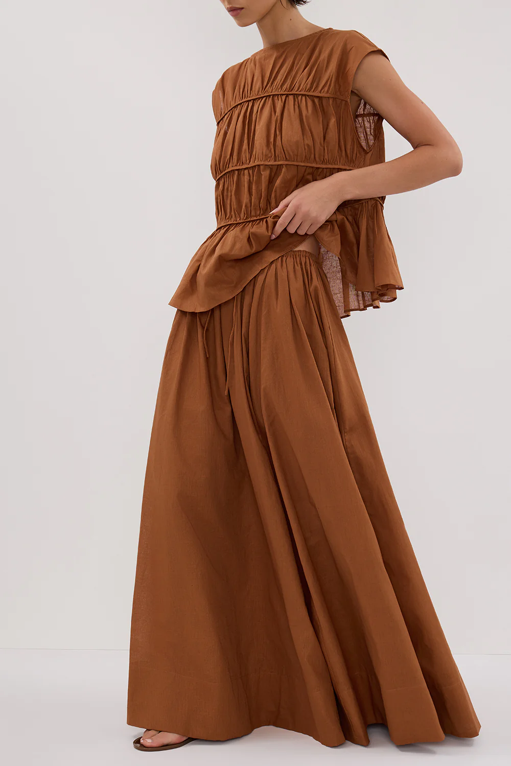 FLYNN RUST LINEN BLEND TIE MAXI SKIRT - Gamepaces