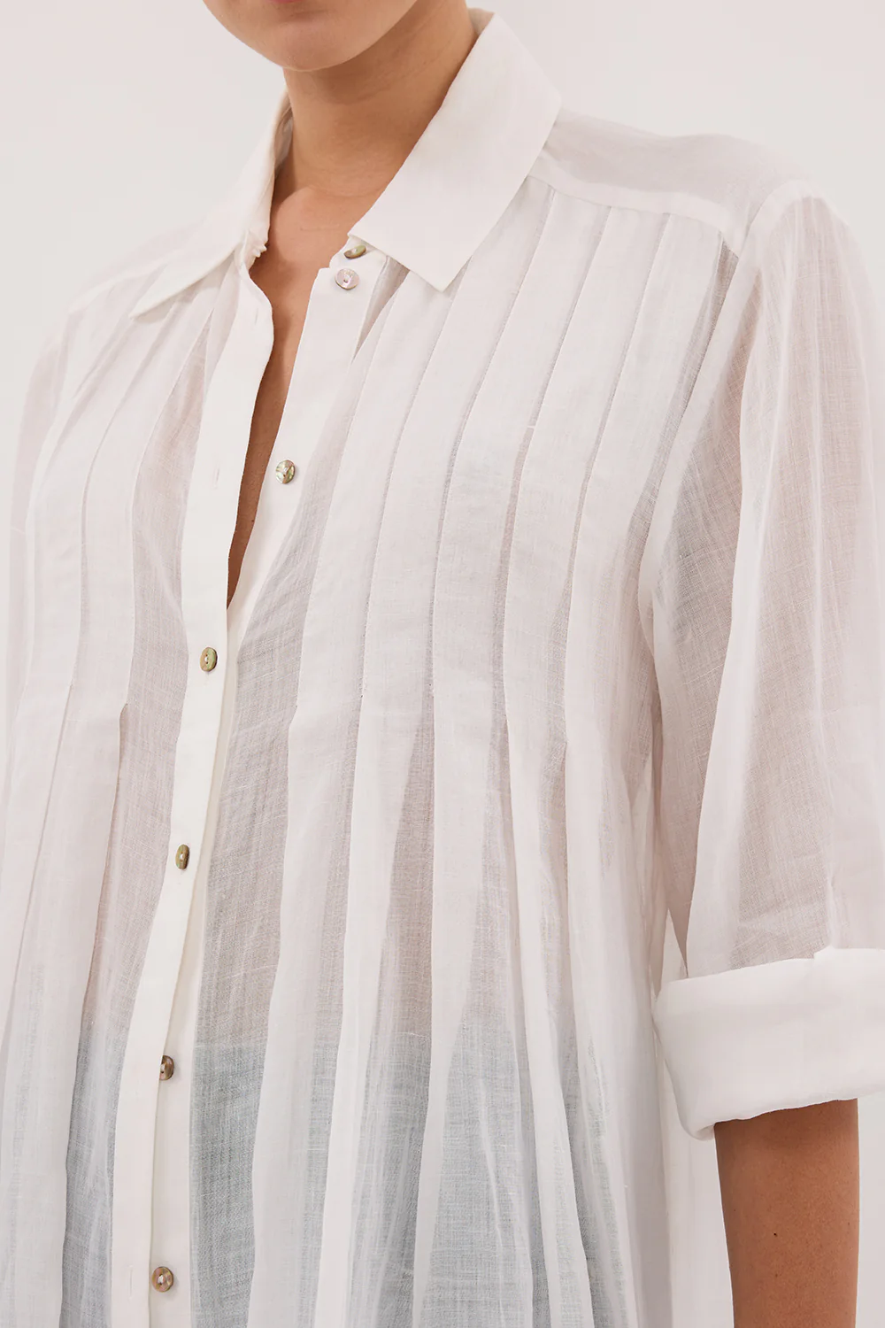 CARMEL WHITE RAMIE SHIRT DRESS - Gamepaces