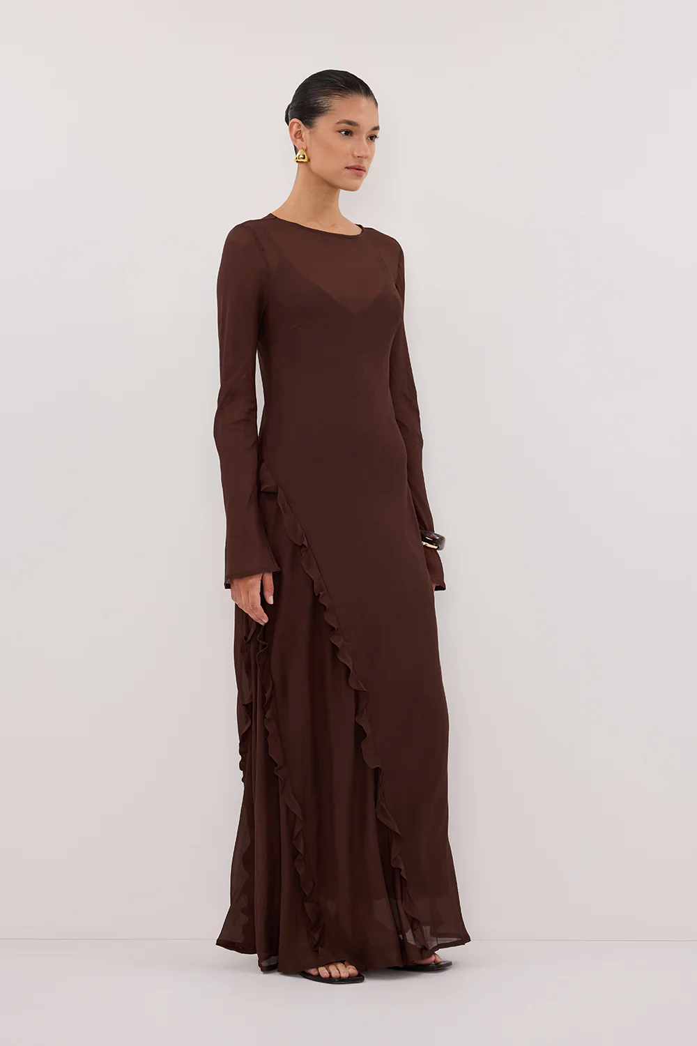 MARISSA CHOC LONG SLEEVE MAXI DRESS - Gamepaces