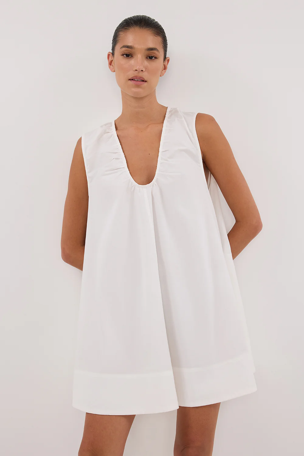 GABBY WHITE OVERSIZED COTTON MINI DRESS - Gamepaces