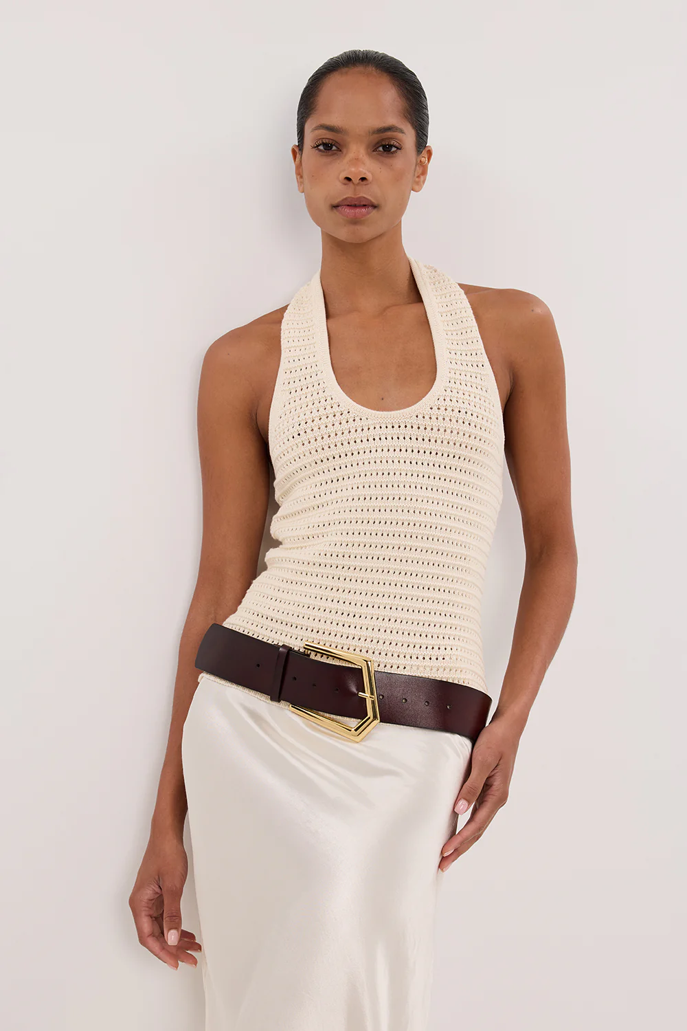 GINA CREAM HALTER CROCHET TOP - Gamepaces