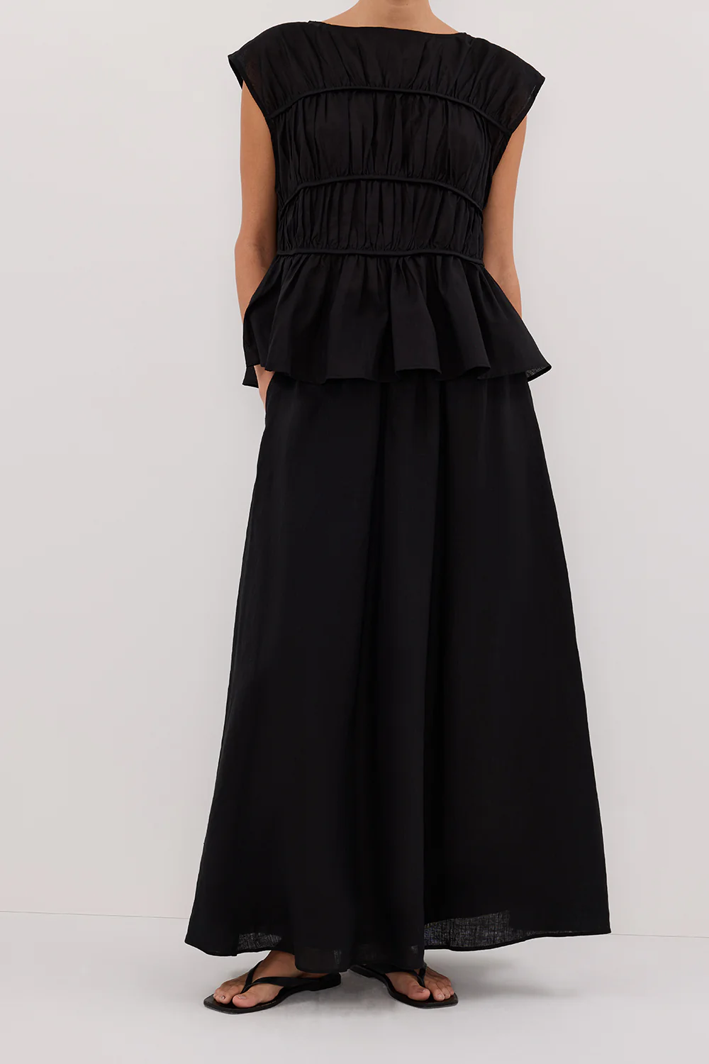 GEMIMA BLACK LINEN MIDI SKIRT - Gamepaces