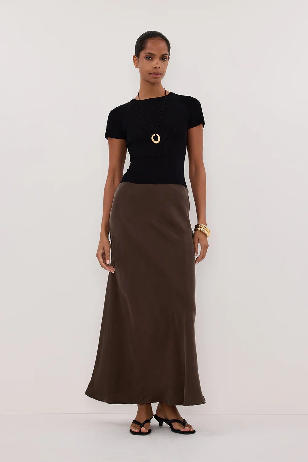 CONNIE BITTER CHOC CUPRO MAXI SKIRT - Gamepaces
