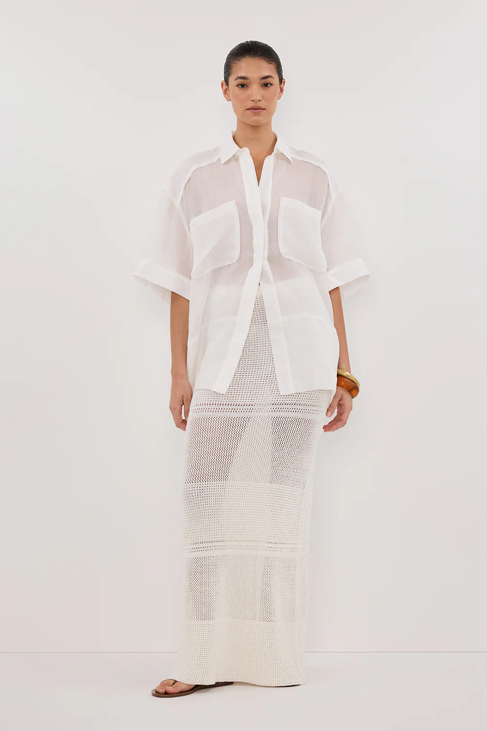 HALLIE OFF WHITE CROCHET MAXI SKIRT - Gamepaces