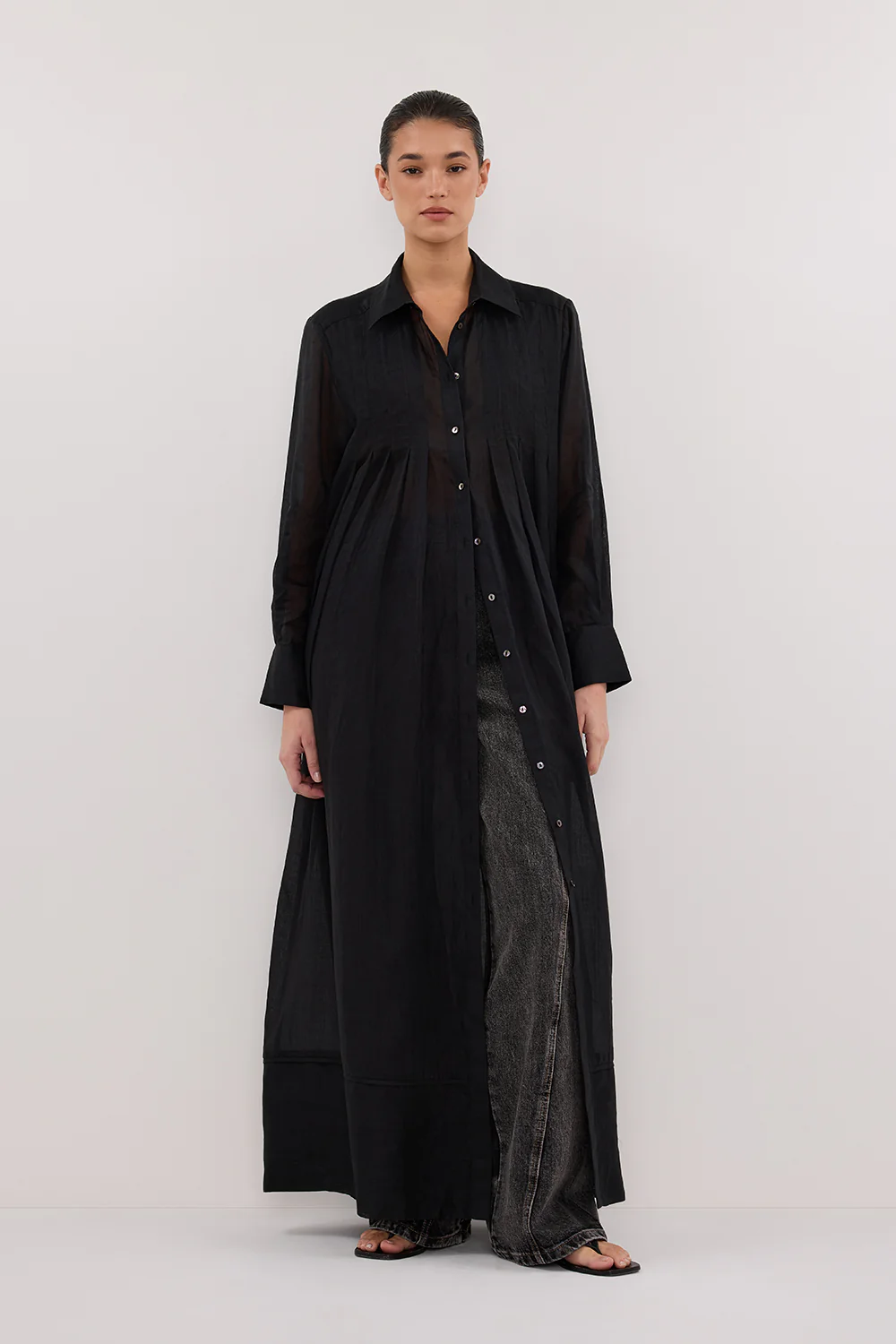 CARMEL BLACK RAMIE SHIRT DRESS - Gamepaces