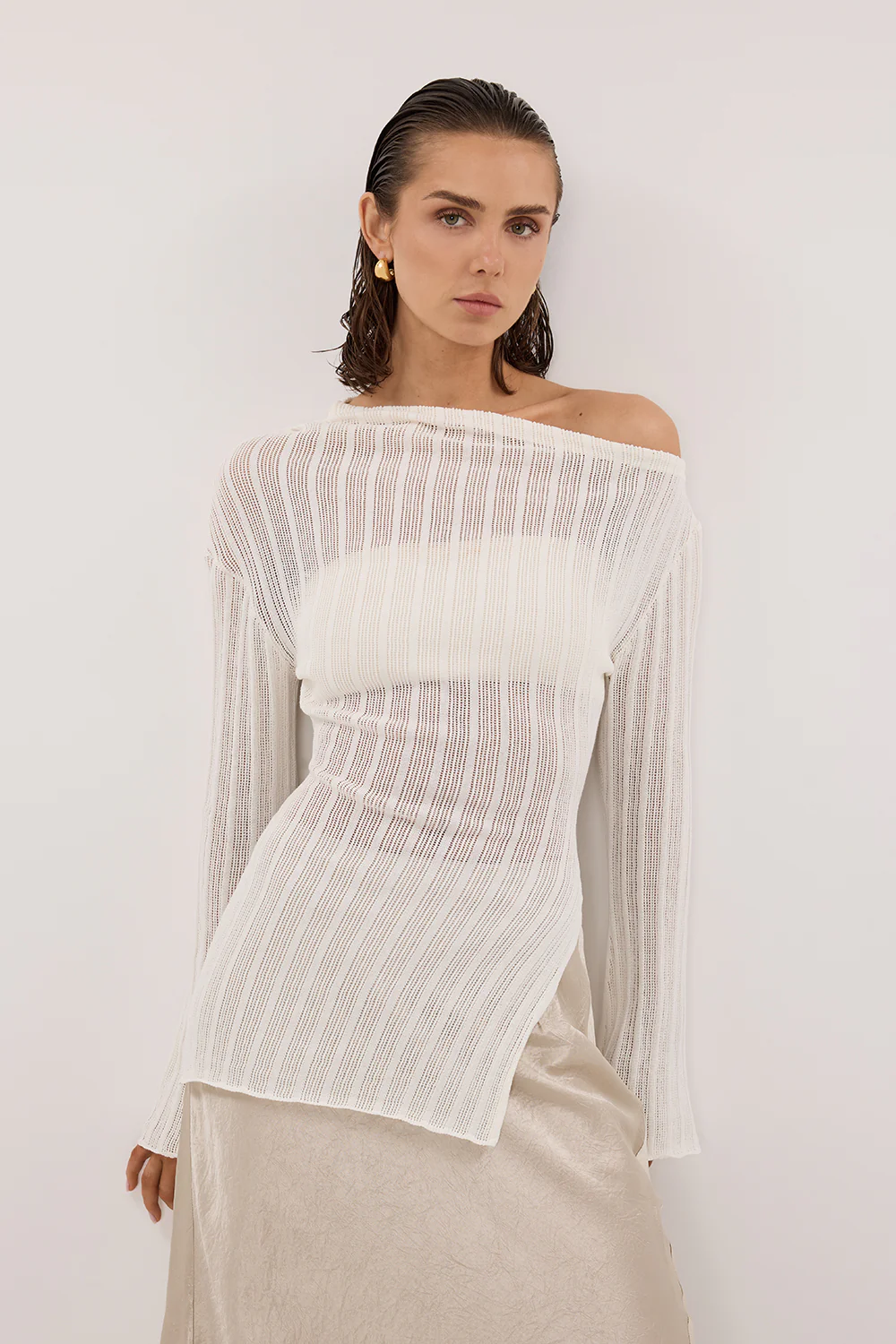 BOWIE IVORY LONG SLEEVE KNIT TOP - Gamepaces