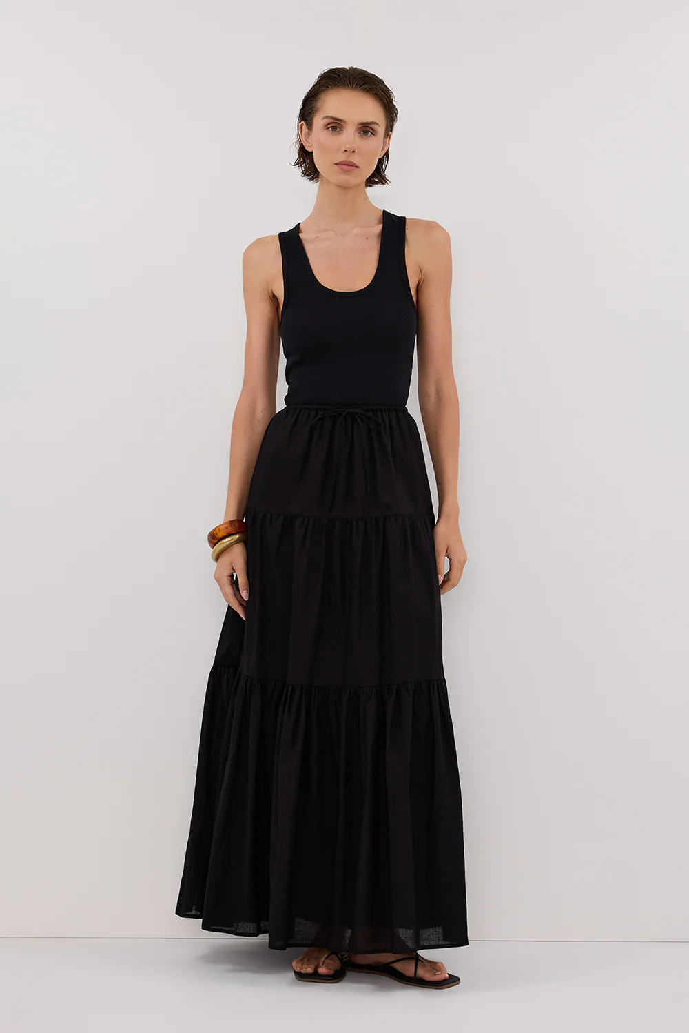 FLETCHER BLACK TIERED MAXI SKIRT - Gamepaces