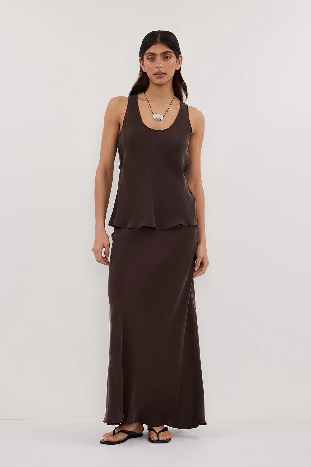 COLETTE BITTER CHOC SILK SKIRT - Gamepaces