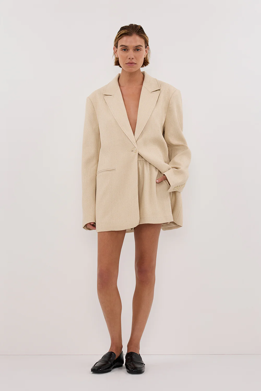 FRANKIE OAT OVERSIZED TWEED BOYFRIEND BLAZER - Gamepaces