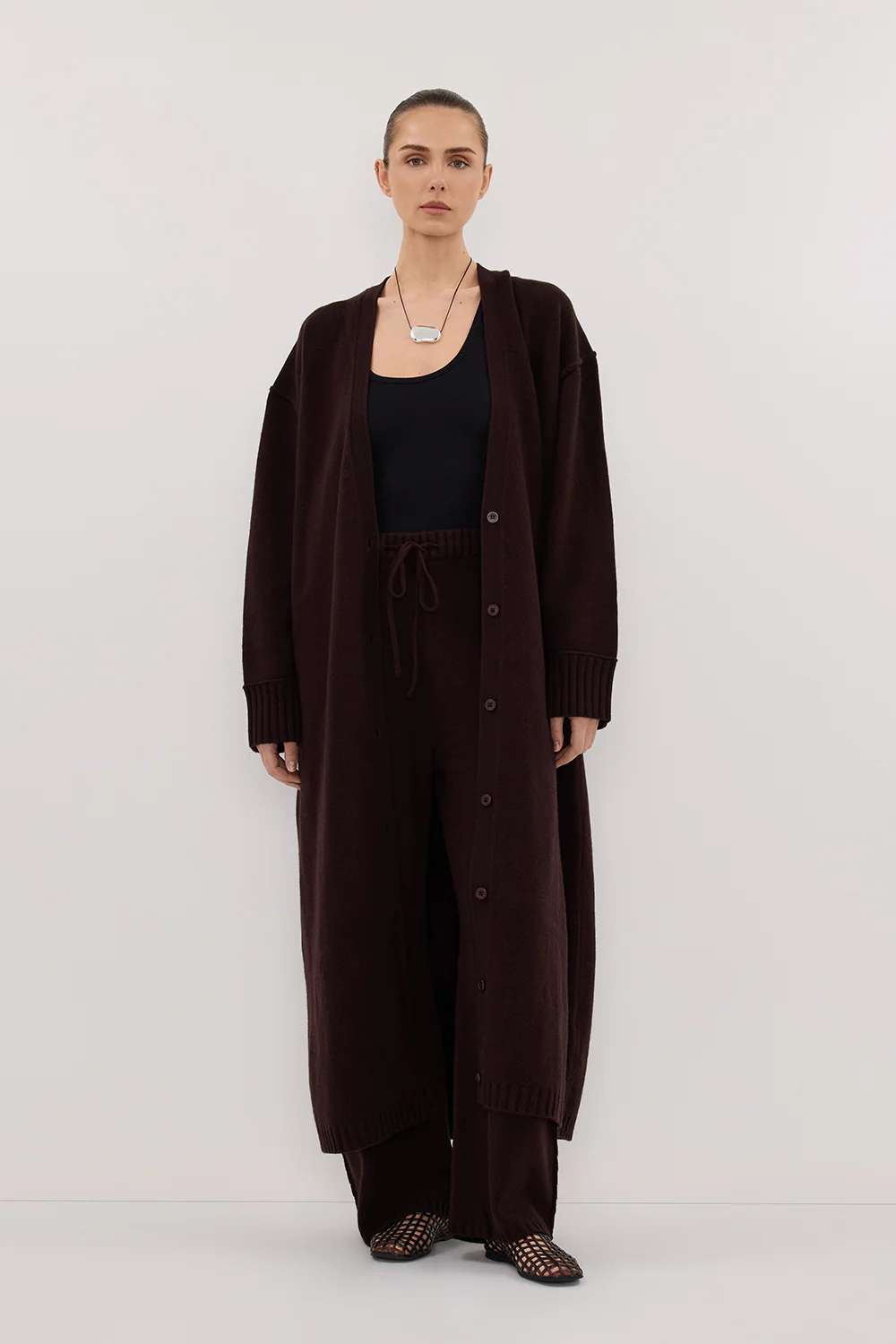 PAIGE CHOC LONGLINE WOOL KNIT COAT - Gamepaces