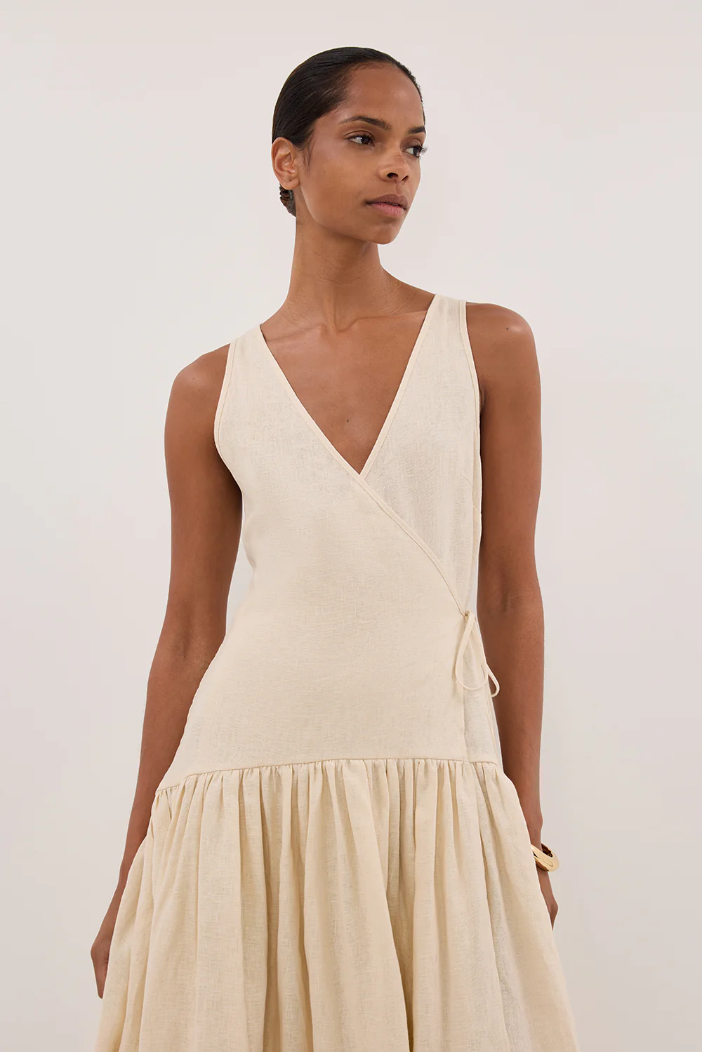 ILIO STRAW LINEN WRAP MIDI DRESS - Gamepaces