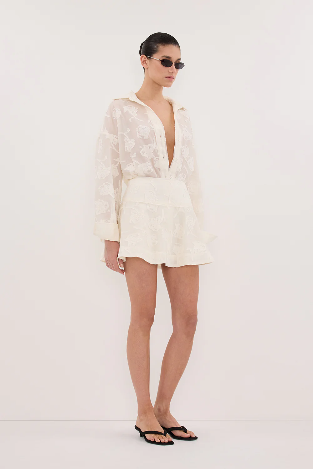 AZALEA OFF WHITE JACQUARD MINI SKIRT - Gamepaces