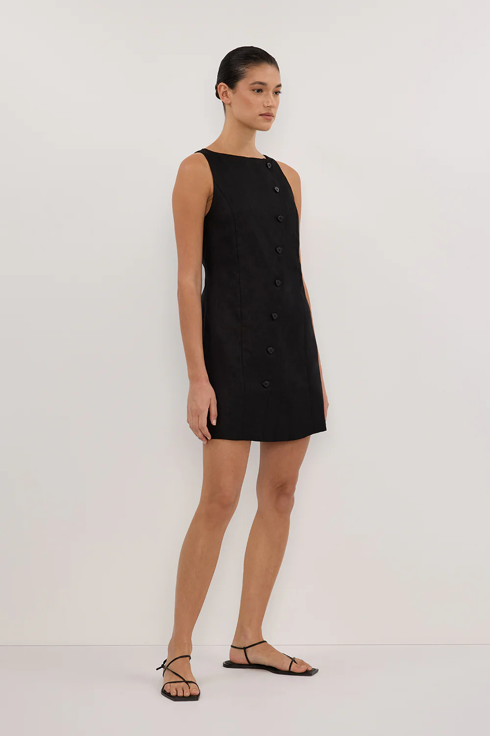 TOMMY BLACK LINEN MINI DRESS - Gamepaces