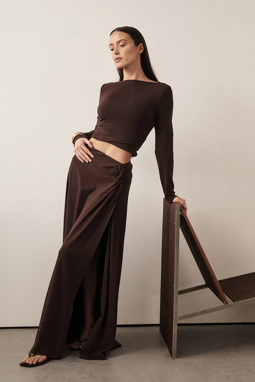 HADLEY CHOC TWIST MIDI SKIRT - Gamepaces