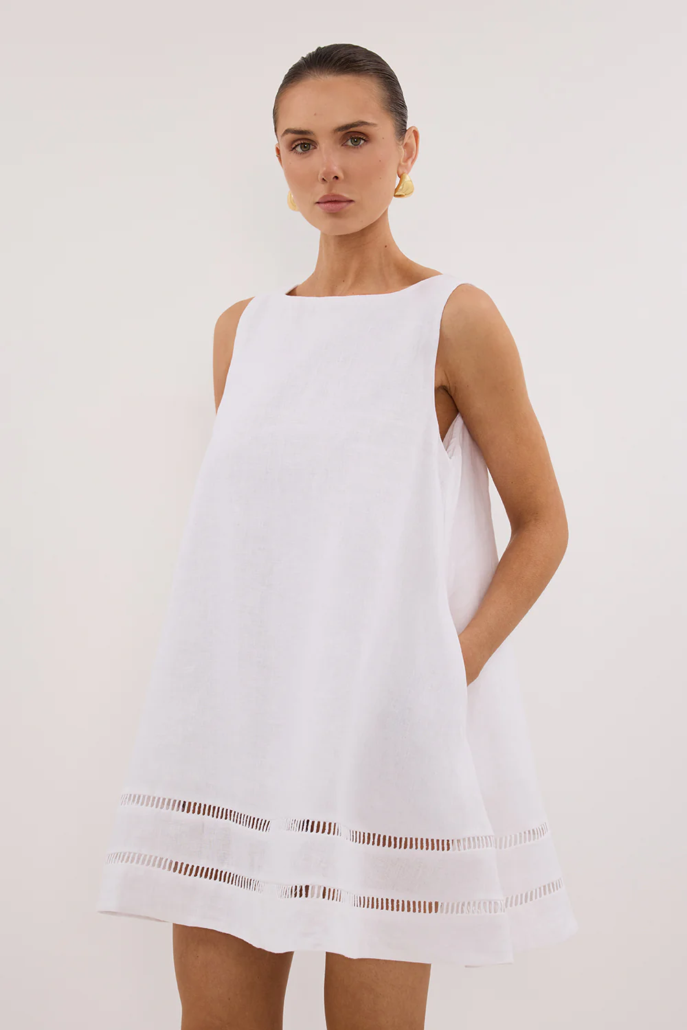 LINDSAY WHITE LINEN MINI DRESS - Gamepaces