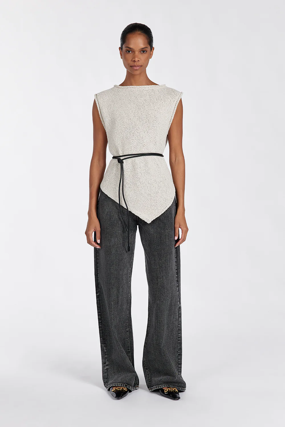 ALTHEA STONE ASYM KNIT TOP - Gamepaces