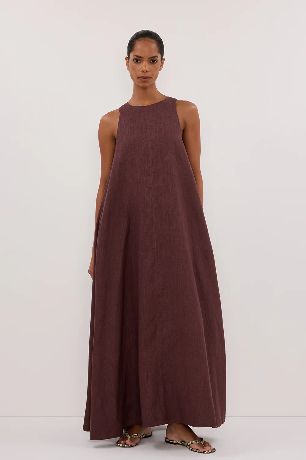 ISABELLE WALNUT LINEN MIDI DRESS - Gamepaces