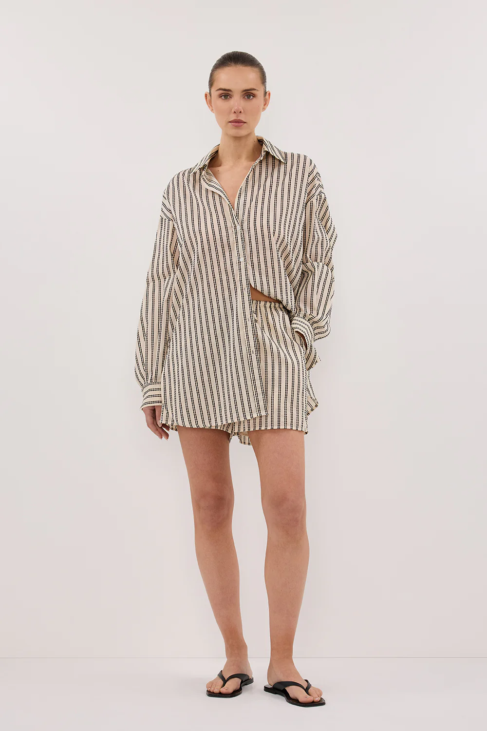 ELLIE CREAM OVERSIZED LONG SLEEVE STRIPE SHIRT - Gamepaces