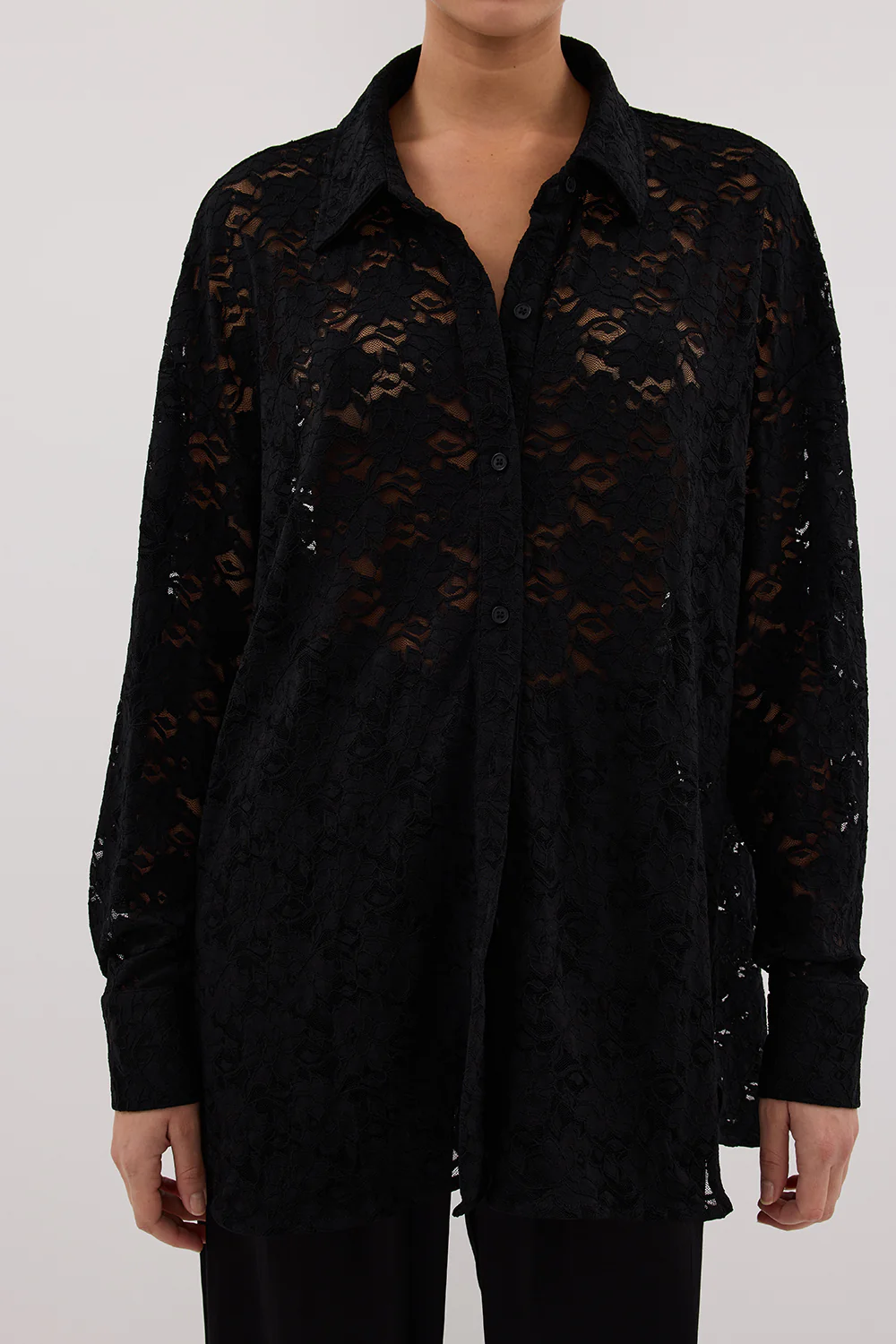 LOULA BLACK LACE LONG SLEEVE SHIRT - Gamepaces