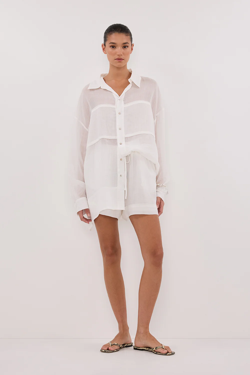 KAI WHITE OVERSIZED RAMIE LONG SLEEVE SHIRT - Gamepaces