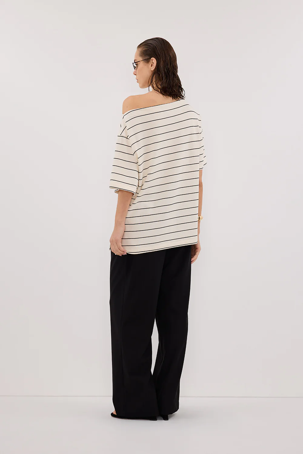 ESME OFF WHITE  STRIPE ASYM TEE - Gamepaces