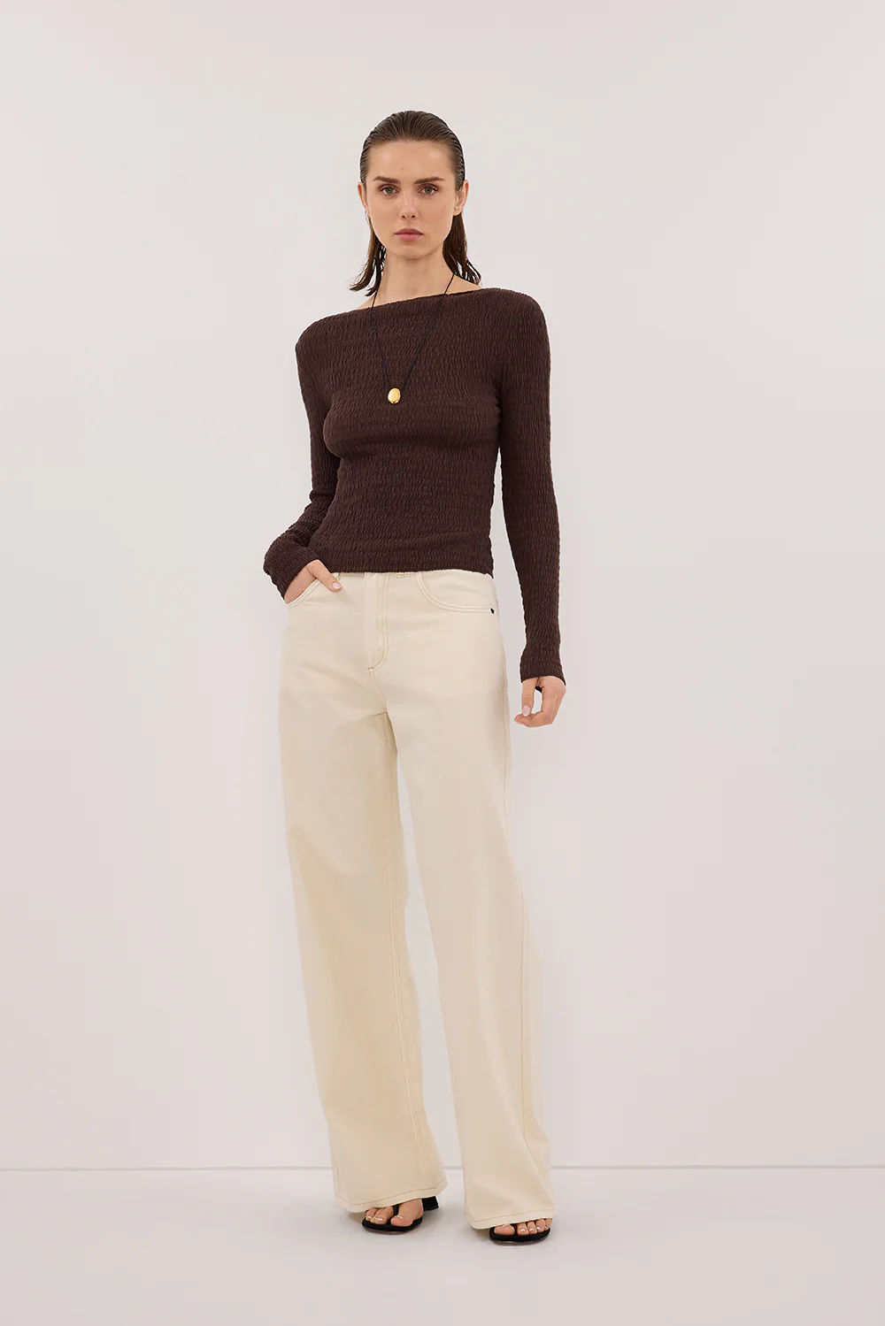 MELISSA CHOC LONG SLEEVE KNIT TOP - Gamepaces