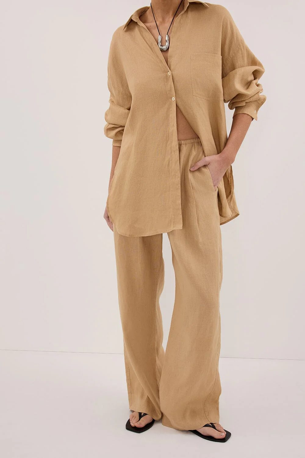 LUNE TAN LINEN PANT - Gamepaces