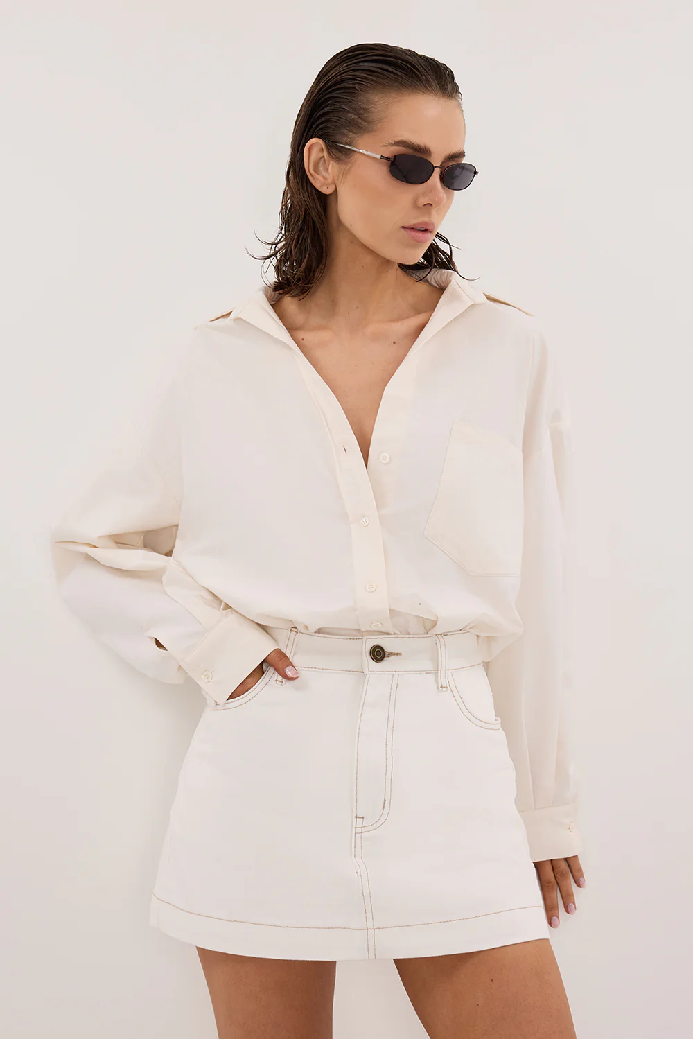 KERA WHITE DENIM A LINE SKORT - Gamepaces