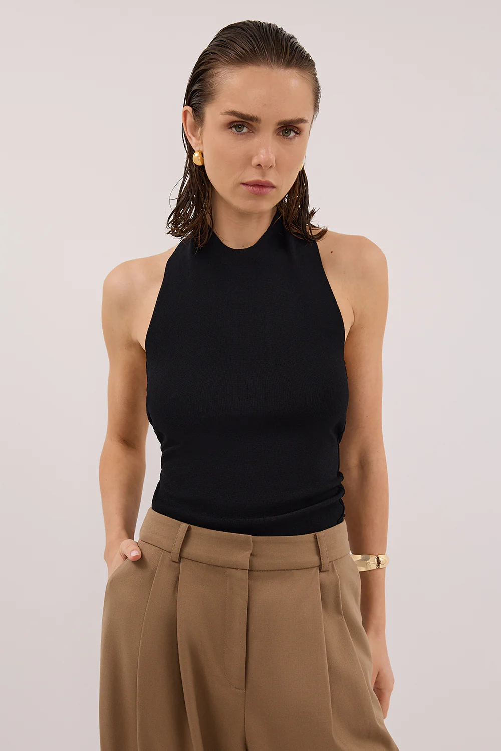 SOL BLACK SCARF HALTER KNIT TOP - Gamepaces