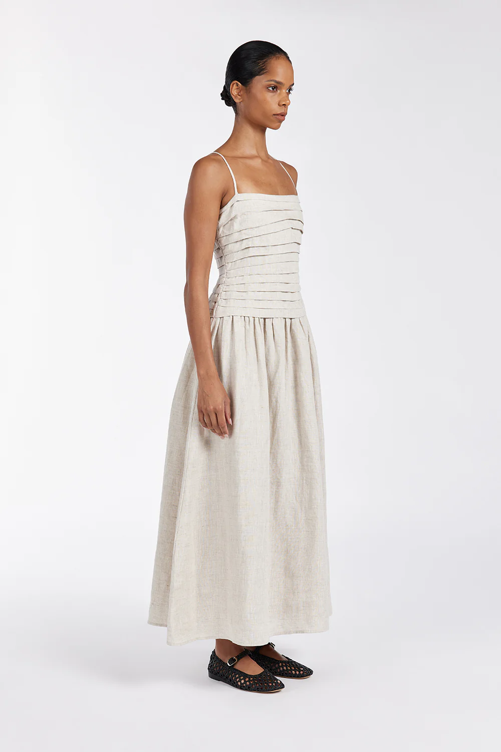 REECE NATURAL LINEN MIDI DRESS - Gamepaces