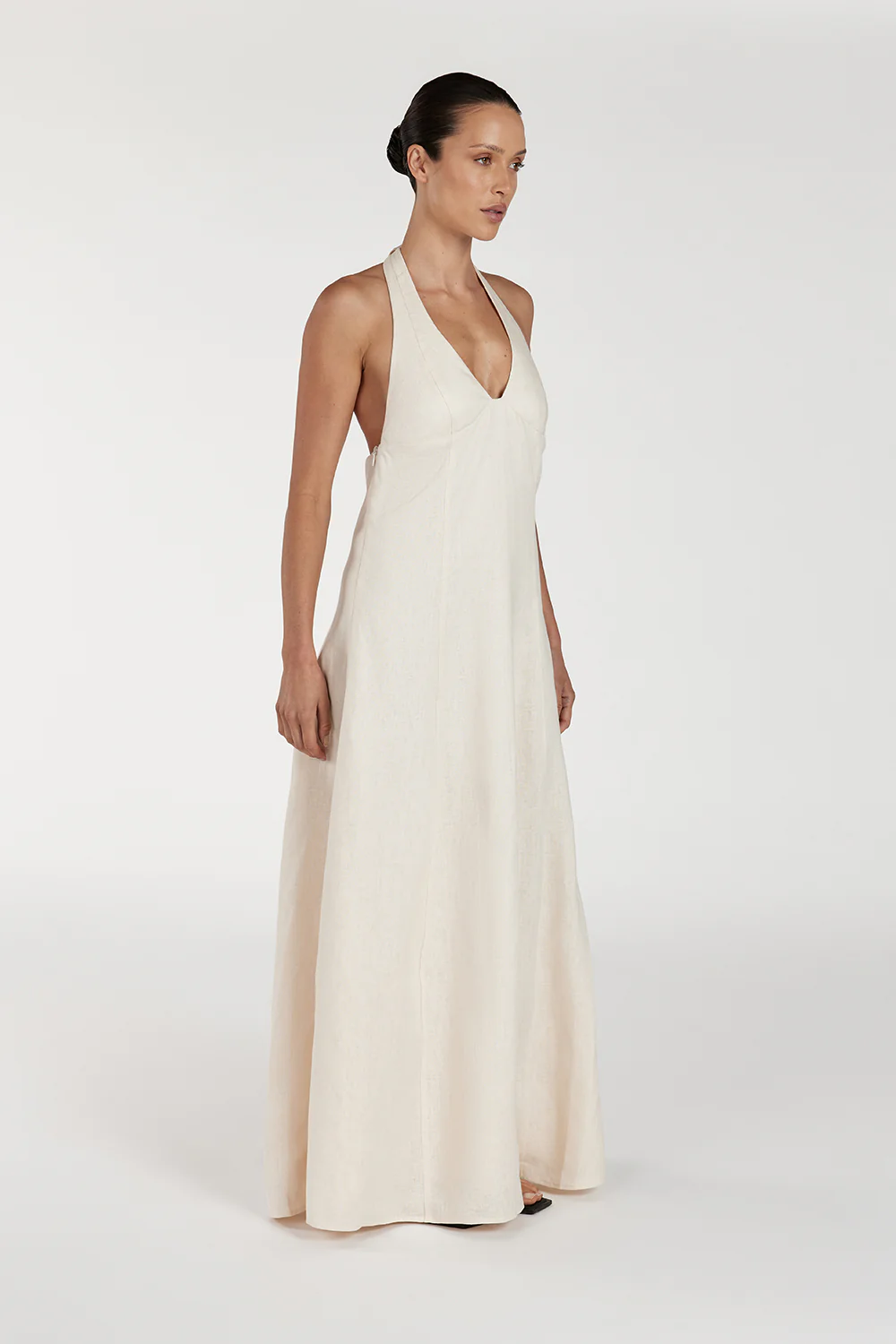AUDREY CREAM HALTER LINEN DRESS - Gamepaces