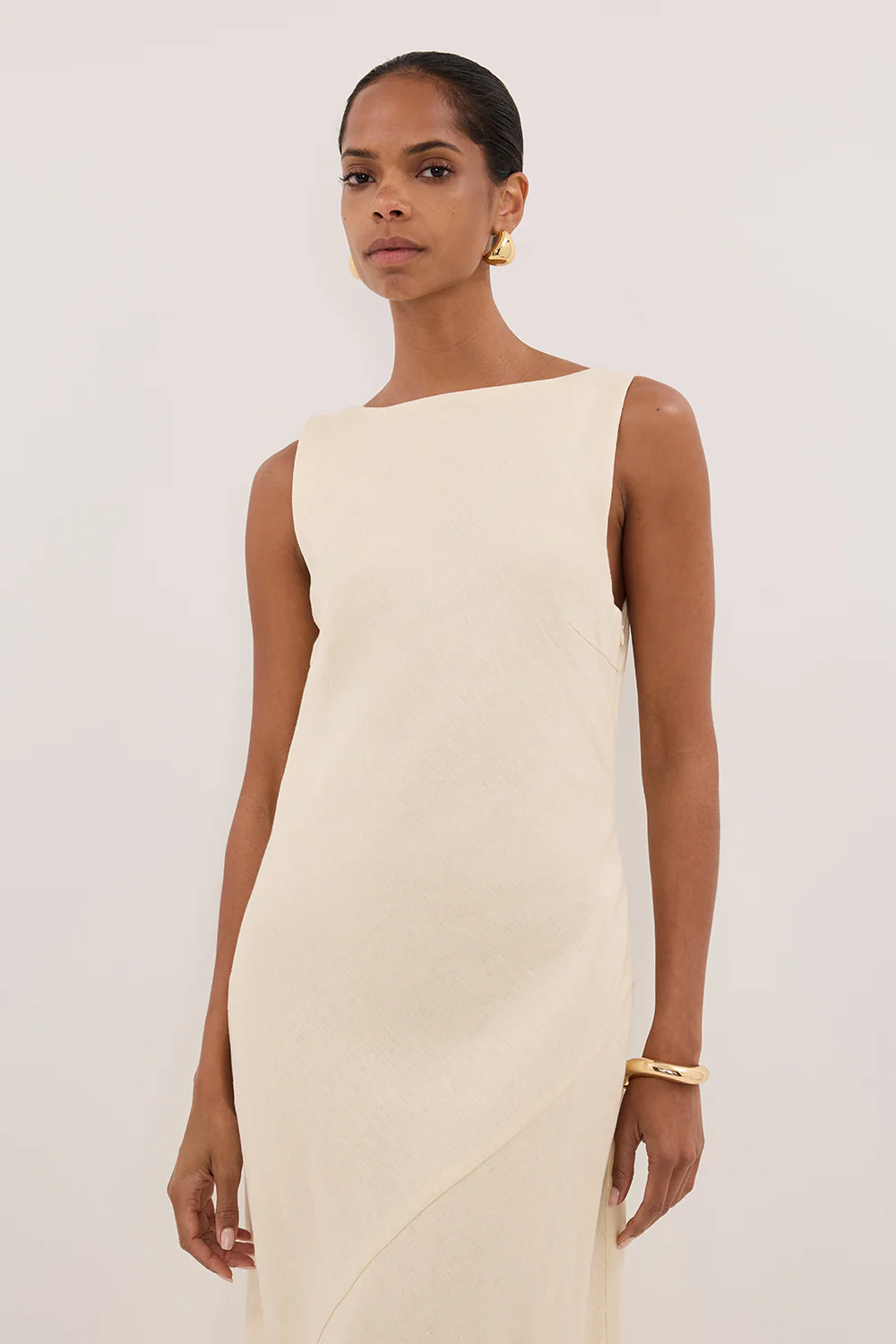 LACY STRAW SLEEVELESS LINEN MIDI DRESS - Gamepaces