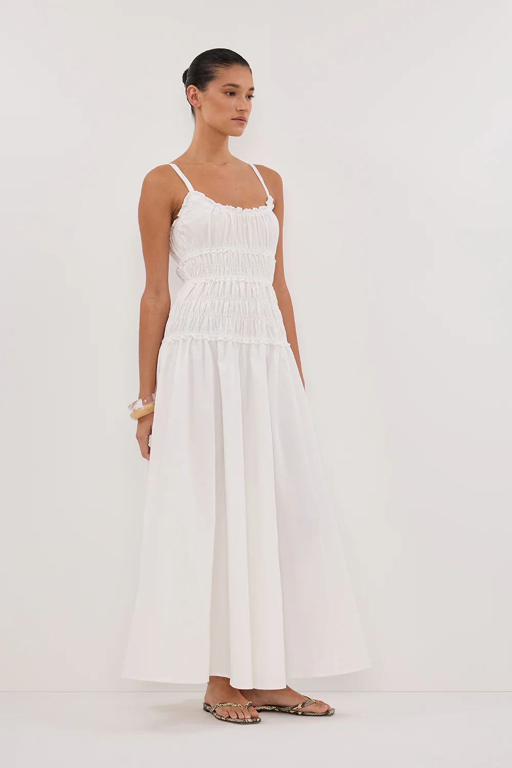 TOBY WHITE COTTON MIDI DRESS - Gamepaces