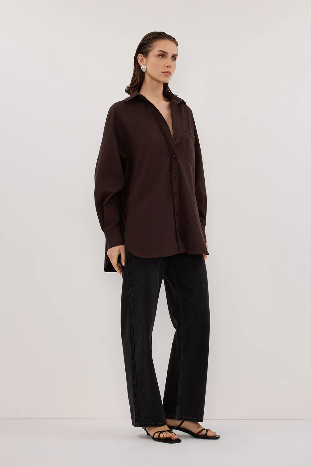 RHEA 2.0 BURNT CHOC OVERSIZED COTTON SHIRT - Gamepaces