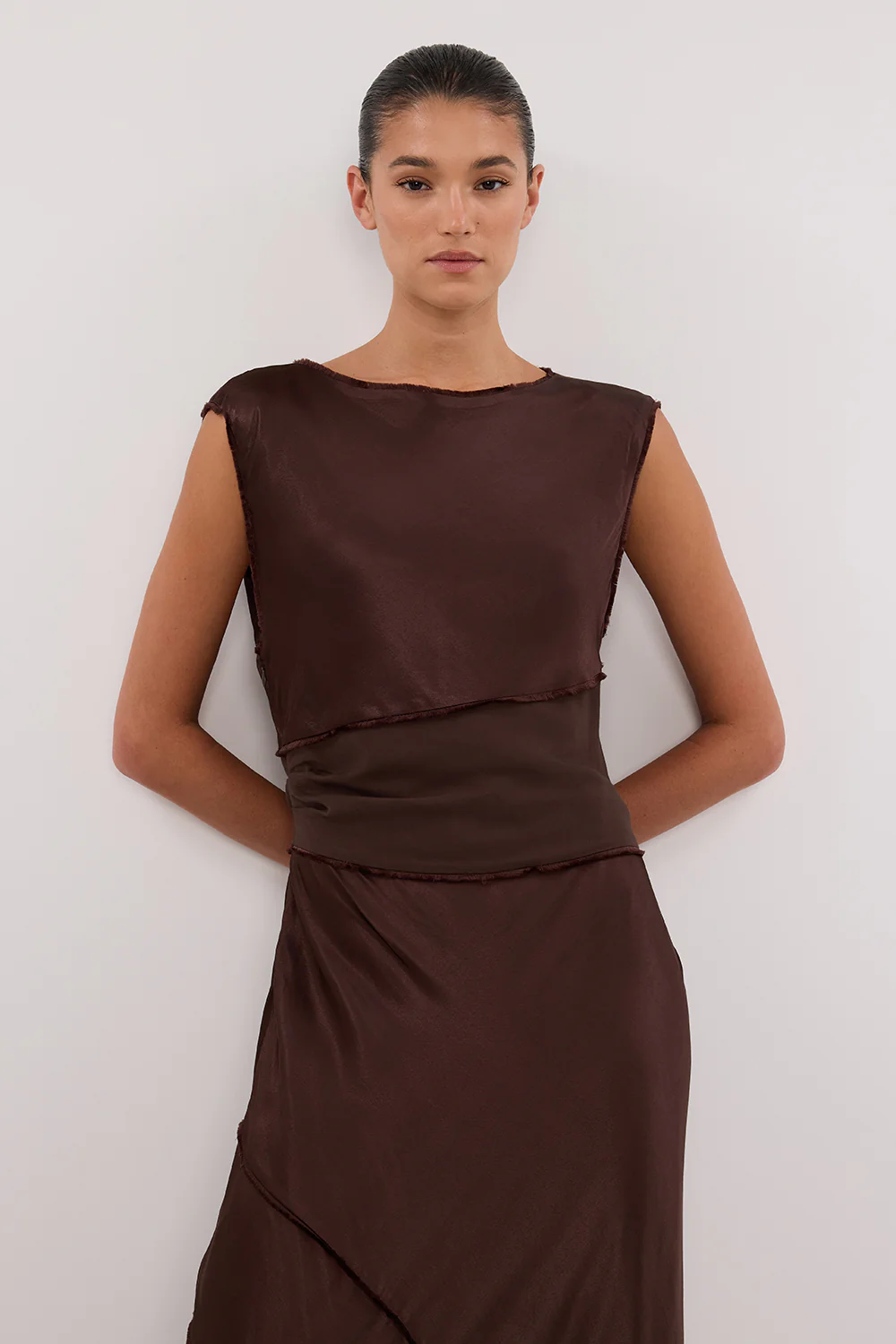 MONICA BITTER CHOCOLATE SATIN MIDI DRESS - Gamepaces