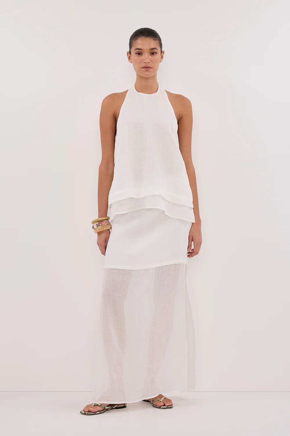 CARMEL WHITE RAMIE HALTER TOP - Gamepaces
