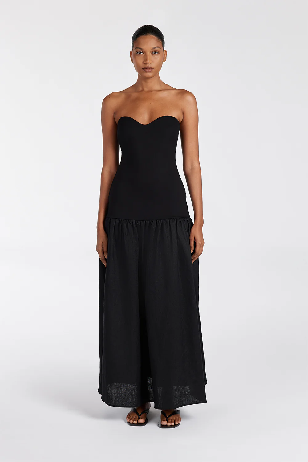 ELLISON BLACK STRAPLESS MIDI DRESS - Gamepaces