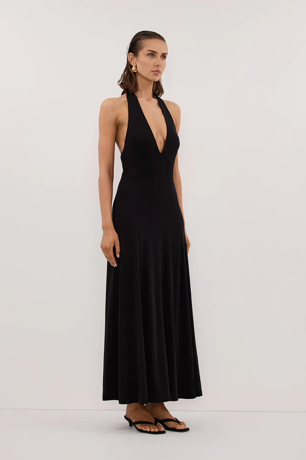 LYNN BLACK HALTER MIDI DRESS - Gamepaces